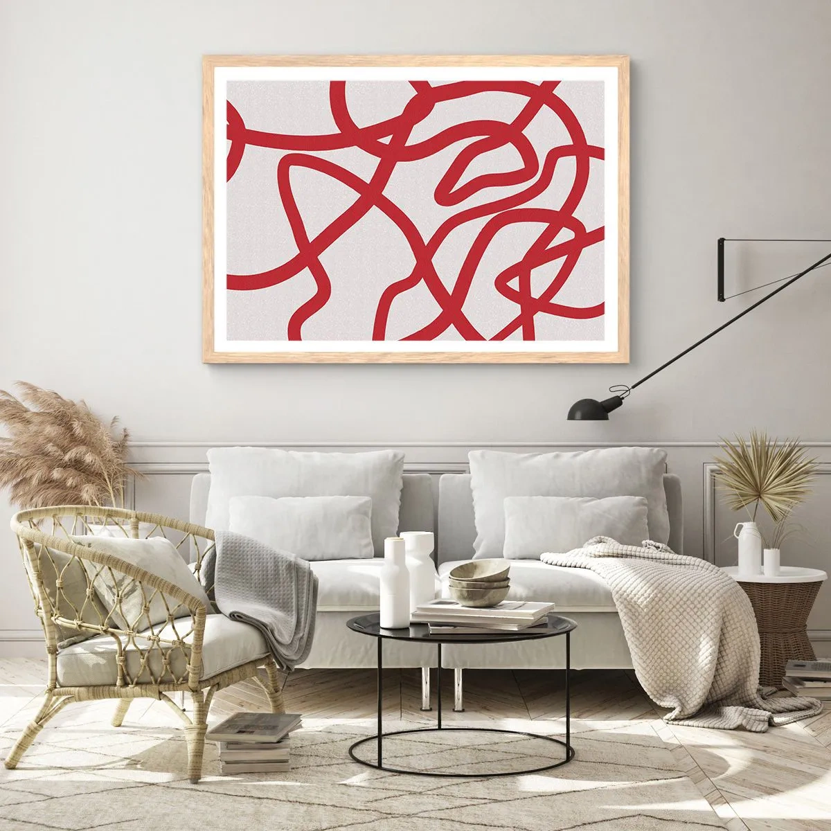 Plakat w ramie jasny dąb - Czerwono na białym - 50x40 cm