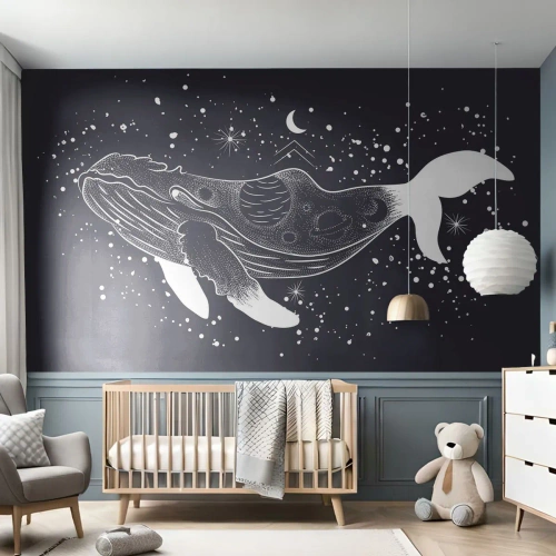 Fototapeta Premium Sand - W oceanie wszechświata - Abstrakcja, Wieloryb, Czarno-Biały - 400x280 cm
