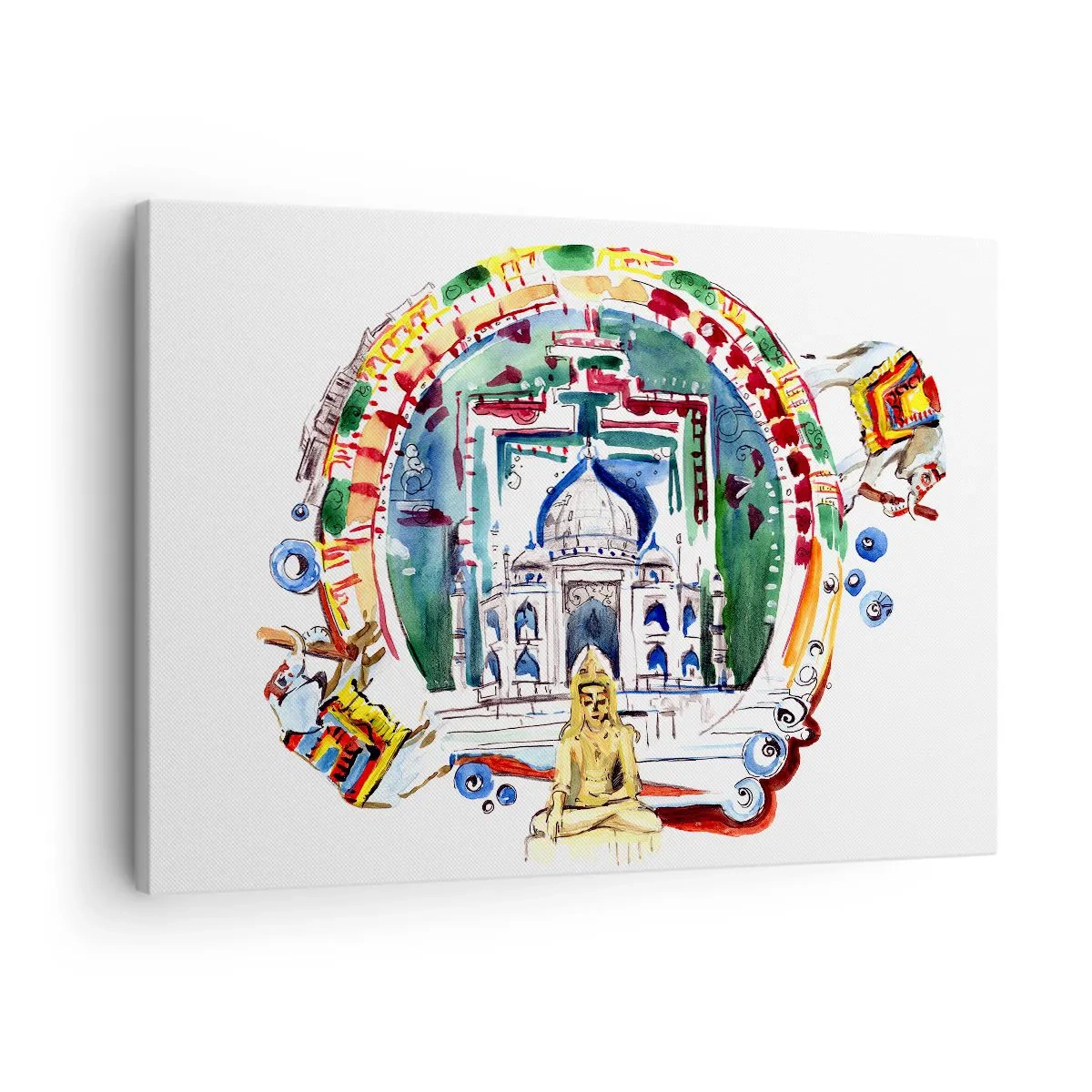 Obraz na płótnie - Kolorowa ilustracja z motywem architektury Indii - 70x50cm - Hinduska równowaga świata - Nowoczesna dekoracja ścienna do salonu i sypialni ARTTOR