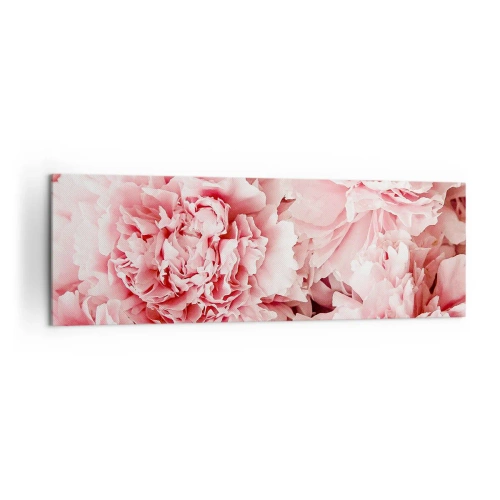 Obraz na płótnie - Subtelne różowe piwonie w delikatnym ujęciu - 160x50cm - Różowe marzenie - Nowoczesna dekoracja ścienna do salonu i sypialni ARTTOR