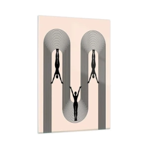 Obraz na szkle - Sylwetki w geometrycznym stylu na beżowym tle - 80x120cm - Do góry nogami - Nowoczesna dekoracja ścienna do salonu i sypialni ARTTOR