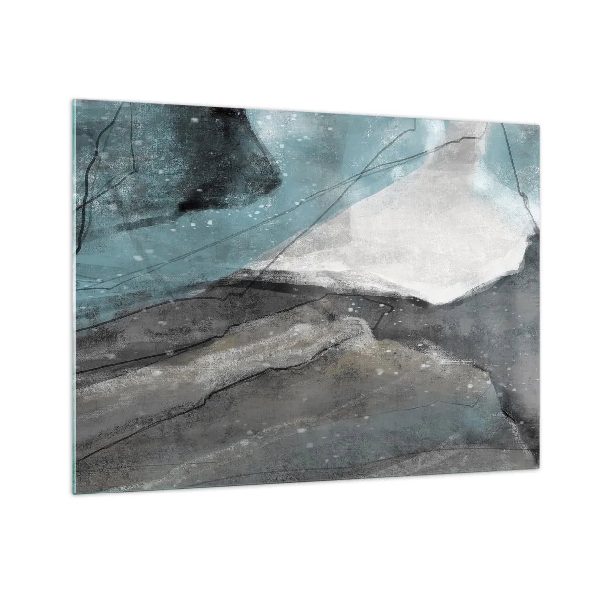 Obraz na szkle - Abstrakcyjne ujęcie skał i lodu w chłodnej palecie barw - 70x50cm - Abstrakcja: skały i lód - Nowoczesna dekoracja ścienna do salonu i sypialni ARTTOR