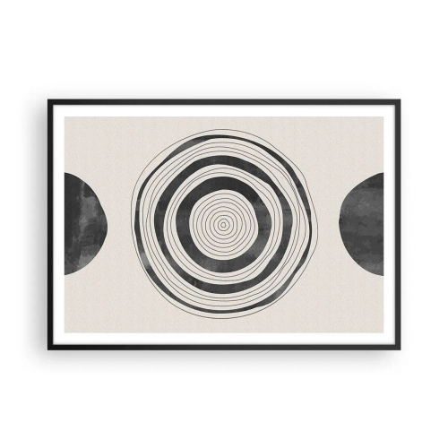 Plakat w czarnej ramie - Minimalistyczne czarno-białe okręgi na jasnym tle - 100x70cm - Ważne to co pomiędzy - Nowoczesna dekoracja ścienna do salonu i sypialni ARTTOR