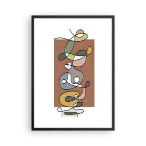 Plakat w czarnej ramie - Abstrakcyjna kompozycja linii i kolorowych kształtów - 50x70cm - Abstrakcja warta uśmiechu - Nowoczesna dekoracja ścienna do salonu i sypialni ARTTOR