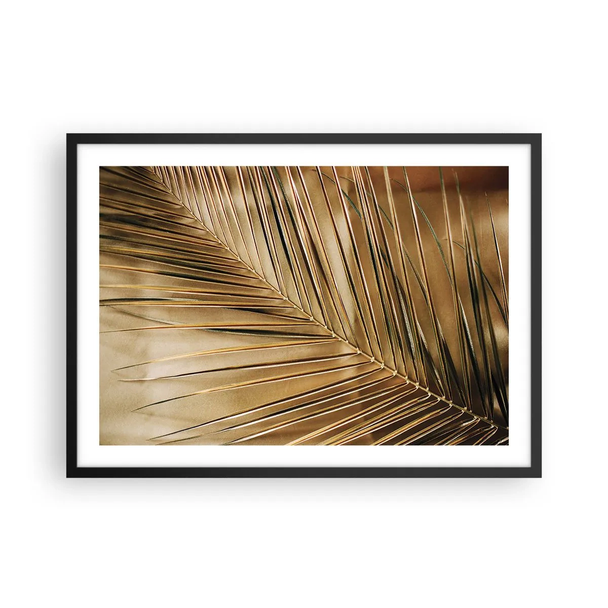 Plakat w czarnej ramie - Złota liść palmy na jednolitym tle - 70x50cm - Naturalna kolumnada - Nowoczesna dekoracja ścienna do salonu i sypialni ARTTOR