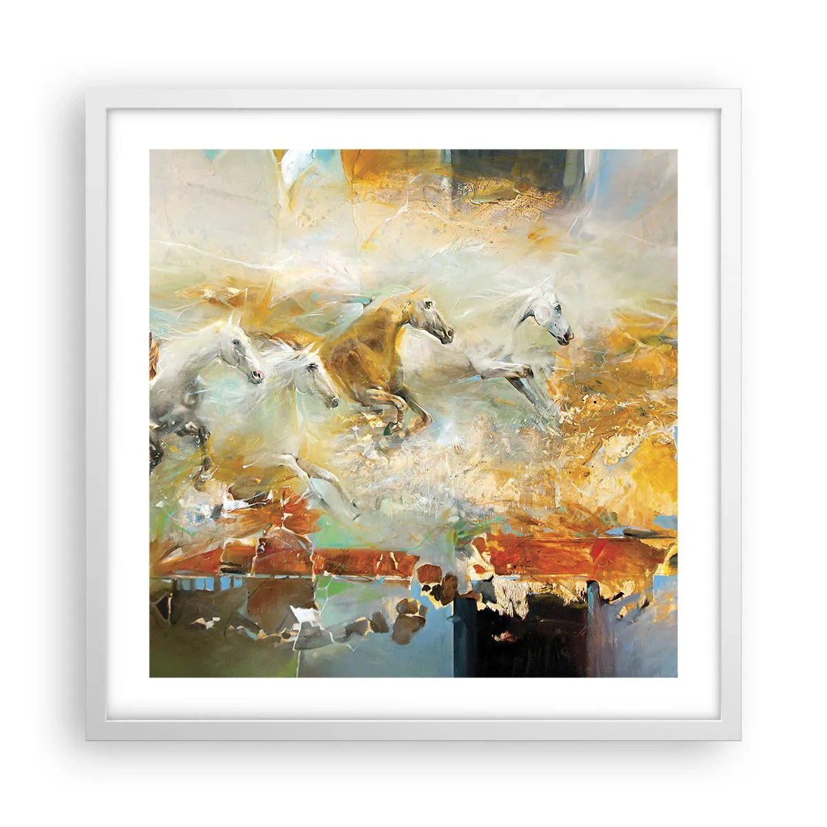 Plakat w białej ramie - Galopem przez światło - 50x50 cm