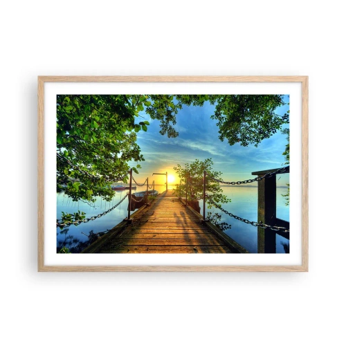 Plakat w ramie jasny dąb - Zachód nad wodą - 70x50 cm