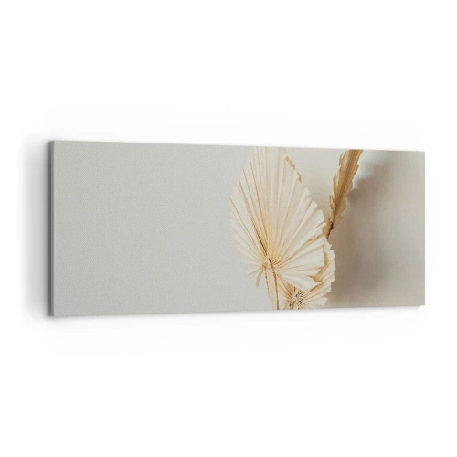 Obraz na płótnie - Suszone liście palmowe w minimalistycznej aranżacji - 120x50cm - Gdy potrzebne ukojenie - Nowoczesna dekoracja ścienna do salonu i sypialni ARTTOR