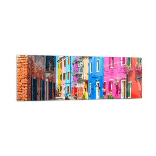 Obraz na szkle - Kolorowe budynki w wąskiej uliczce miasteczka - 160x50cm - Miasteczko "Pod papugami" - Nowoczesna dekoracja ścienna do salonu i sypialni ARTTOR