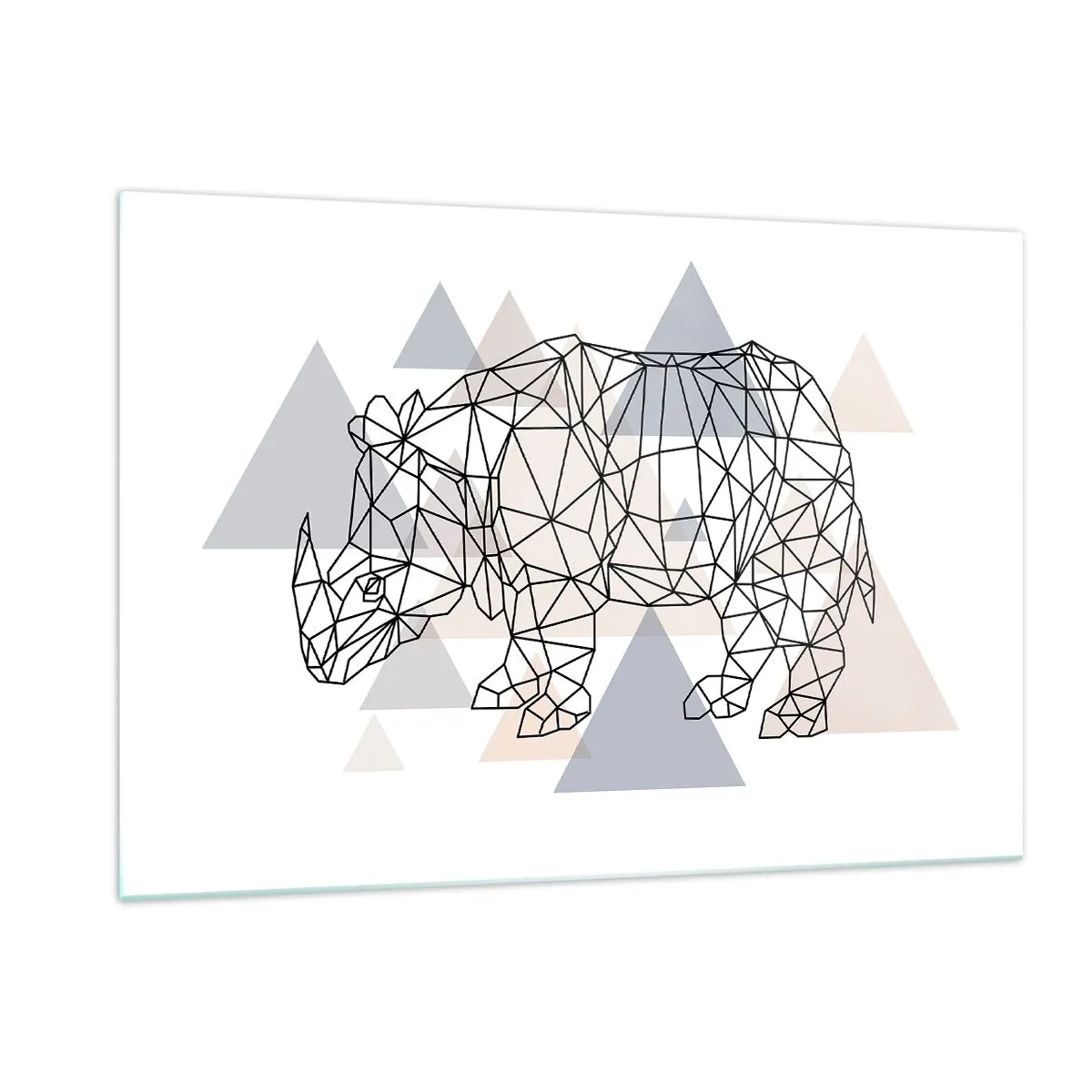 Obraz na szkle - Geometryczny rysunek nosorożca na jasnym tle - 120x80cm - Struktura siły - Nowoczesna dekoracja ścienna do salonu, kuchni i sypialni ARTTOR
