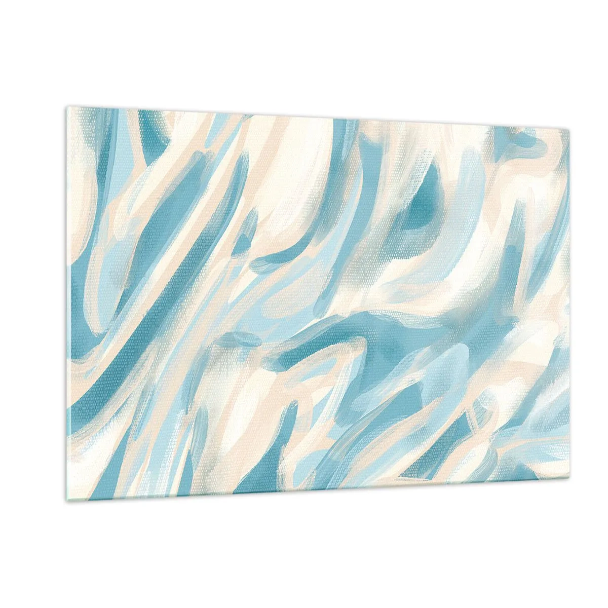 Obraz na szkle - Abstrakcyjne pociągnięcia pędzla w błękitnych i kremowych barwach - 120x80cm - Wiosenne powiewy - Nowoczesna dekoracja ścienna do salonu, kuchni i sypialni ARTTOR