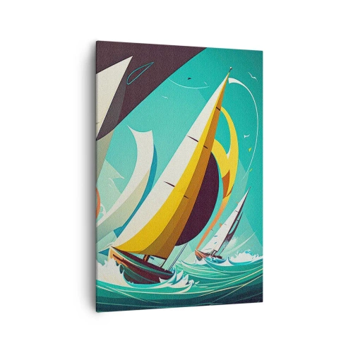 Obraz na płótnie - Dynamiczna ilustracja żaglówek na wzburzonym morzu - 70x100cm - Z żywiołami za pan brat - Nowoczesna dekoracja ścienna do salonu i sypialni ARTTOR