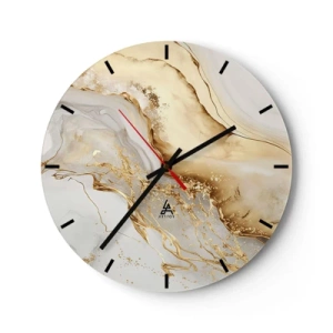 Zegar ścienny - Złote abstrakcyjne rozlanie na tle w odcieniach beżu i bieli - 30x30cm - Abstrakcja: piękno i dobro - Nowoczesna dekoracja ścienna do salonu, kuchni i sypialni ARTTOR