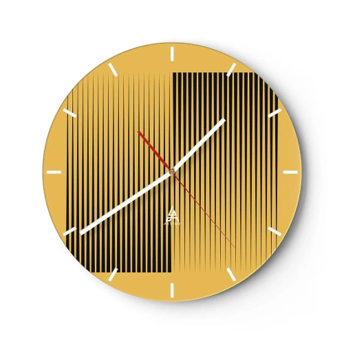 Zegar ścienny - Żółte tło z czarnymi pionowymi liniami tworzącymi geometryczny efekt - 30x30cm - Kwadratura przeciwieństw - Nowoczesna dekoracja ścienna do salonu, kuchni i sypialni ARTTOR
