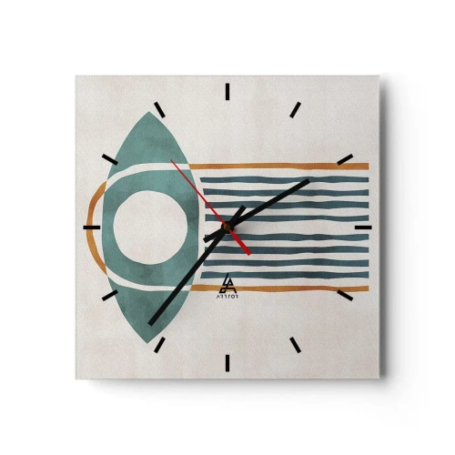 Zegar ścienny - Geometryczny wzór w odcieniach zieleni i pomarańczu - 30x30cm - Znaki i rytuały - Nowoczesna dekoracja ścienna do salonu i sypialni ARTTOR