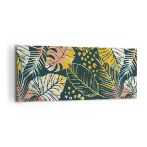 Obraz na płótnie - Kolorowe liście na ciemnym tle - 120x50cm - Liściasta fantazja - Nowoczesna dekoracja ścienna do salonu i sypialni ARTTOR
