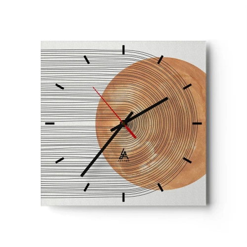 Zegar ścienny - Geometryczna kompozycja z okręgiem i liniami w ciepłych barwach - 30x30cm - Kompozycja słoneczna - Nowoczesna dekoracja ścienna do salonu i sypialni ARTTOR