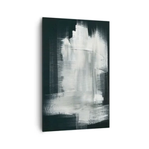 Obraz na płótnie - Białe abstrakcyjne pociągnięcia na ciemnym tle - 80x120cm - Utkane z pionu i poziomu - Nowoczesna dekoracja ścienna do salonu i sypialni ARTTOR