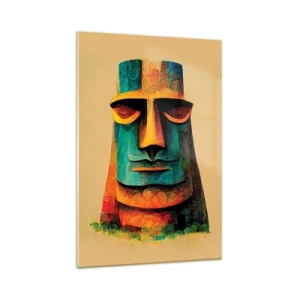 Obraz na szkle - Kolorowy posąg z Wyspy Wielkanocnej - 80x120cm - Posągowy, a sympatyczny - Nowoczesna dekoracja ścienna do salonu i sypialni ARTTOR