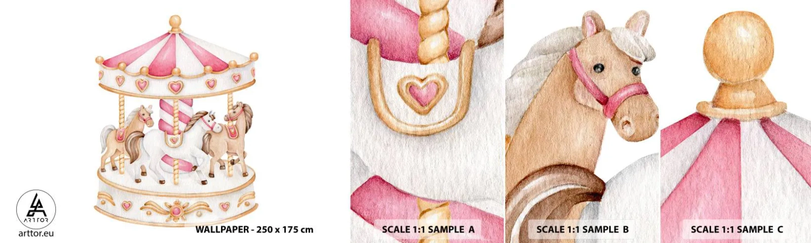 Fototapeta Próbka Standard Eco - Słodki świat dzieciństwa - Karuzela, Dziewczęca, Konie - 100x30 cm