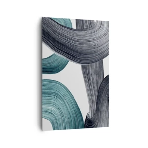Obraz na płótnie - Płynne abstrakcyjne linie w odcieniach zieleni i szarości - 80x120cm - Szmaragdowe i czarne szlaki - Nowoczesna dekoracja ścienna do salonu i sypialni ARTTOR