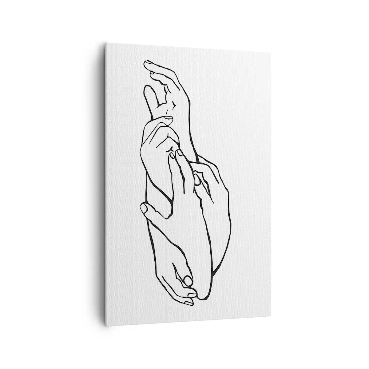 Obraz na płótnie - Minimalistyczny szkic dłoni splecionych w geście delikatności - 80x120cm - Dobry dotyk - Nowoczesna dekoracja ścienna do salonu i sypialni ARTTOR
