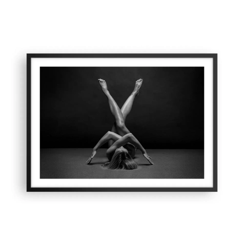 Plakat w czarnej ramie - Artystyczne ujęcie kobiety w czarno-białej tonacji - 70x50cm - Geometria nagości - Nowoczesna dekoracja ścienna do salonu i sypialni ARTTOR