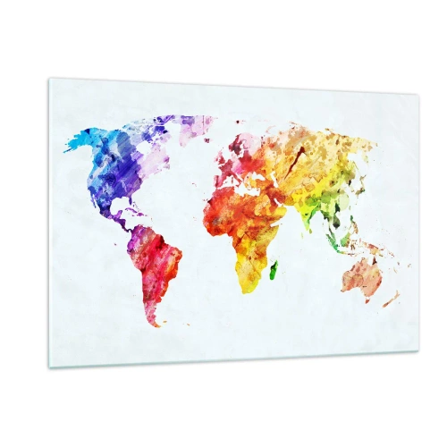 Obraz na szkle - Akwarelowa mapa świata w jasnych kolorach - 120x80cm - Wszystkie barwy świata - Nowoczesna dekoracja ścienna do salonu, kuchni i sypialni ARTTOR