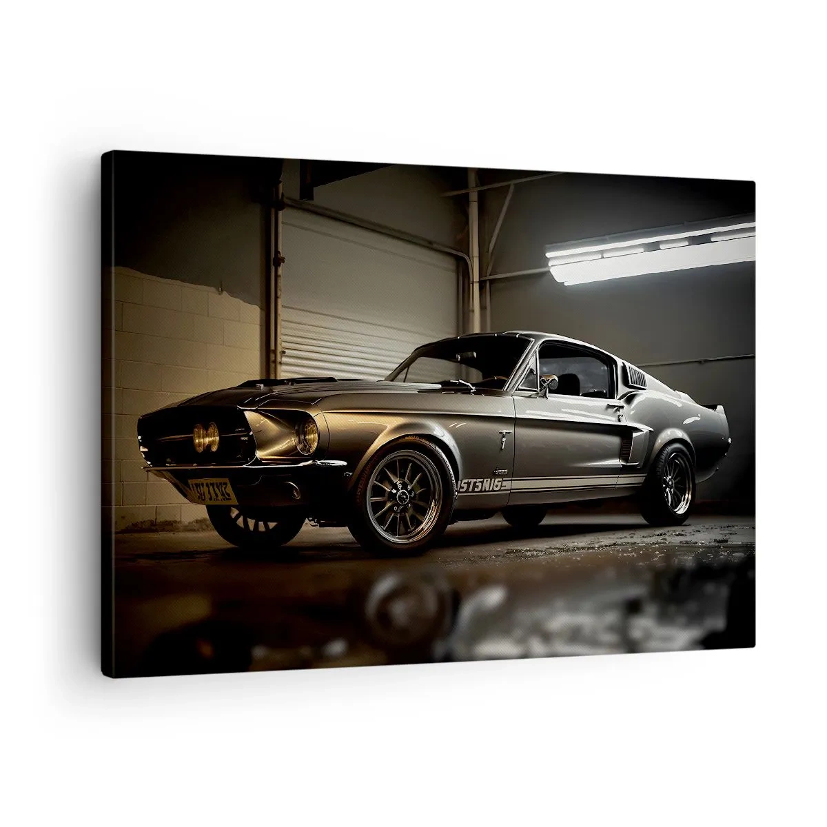 Obraz na płótnie - Klasyczny samochód w garażu w stylu retro - 70x50cm - Powrót do przeszłości - Nowoczesna dekoracja ścienna do salonu i sypialni ARTTOR