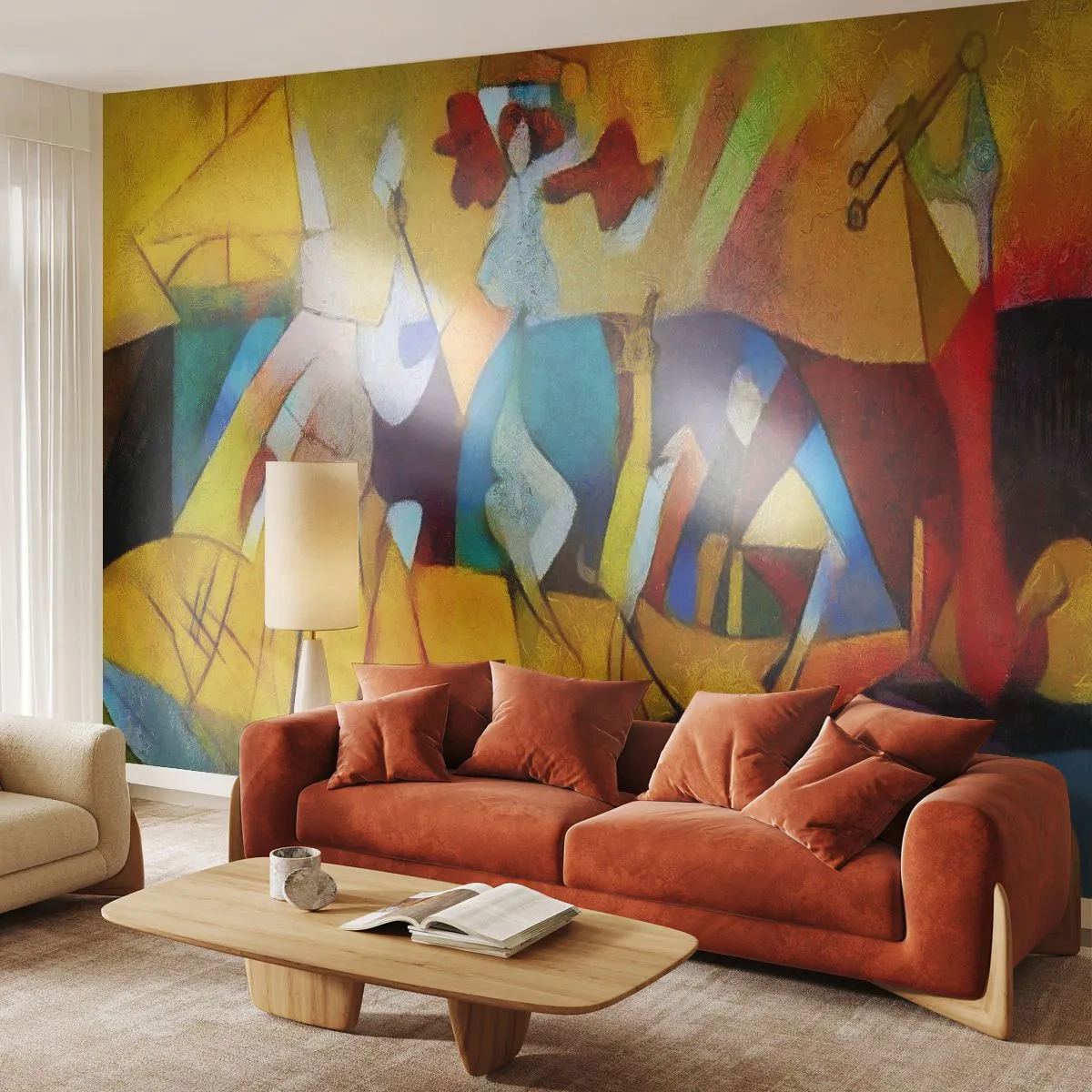 Fototapeta Premium Sand - Kolorowa abstrakcja z dynamicznymi figurami i kształtami - 100x70cm - Słońce - życie - radość - Nowoczesna dekoracja ścienna do salonu, kuchni i sypialni ARTTOR