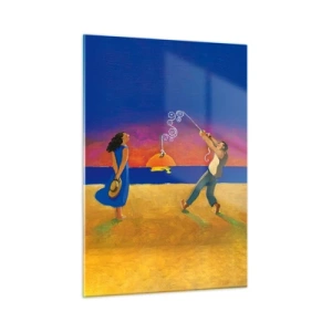 Obraz na szkle - Kolorowa abstrakcja z parą na plaży o zachodzie słońca - 50x70cm - Więcej niż gwiazdka z nieba - Nowoczesna dekoracja ścienna do salonu, kuchni i sypialni ARTTOR