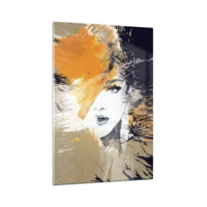 Obraz na szkle - Abstrakcyjny portret kobiety z intensywnymi kolorami - 80x120cm - I staje się światło - Nowoczesna dekoracja ścienna do salonu i sypialni ARTTOR
