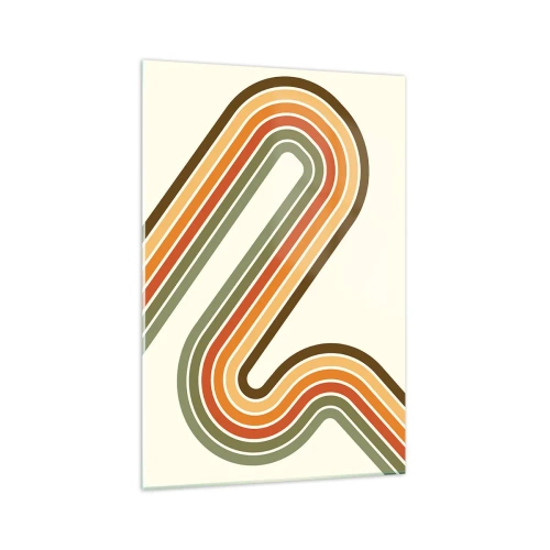 Obraz na szkle - Geometryczny wzór w odcieniach zieleni, pomarańczu i beżu na jasnym tle - 70x100cm - Zygzakiem do celu - Nowoczesna dekoracja ścienna do salonu i sypialni ARTTOR