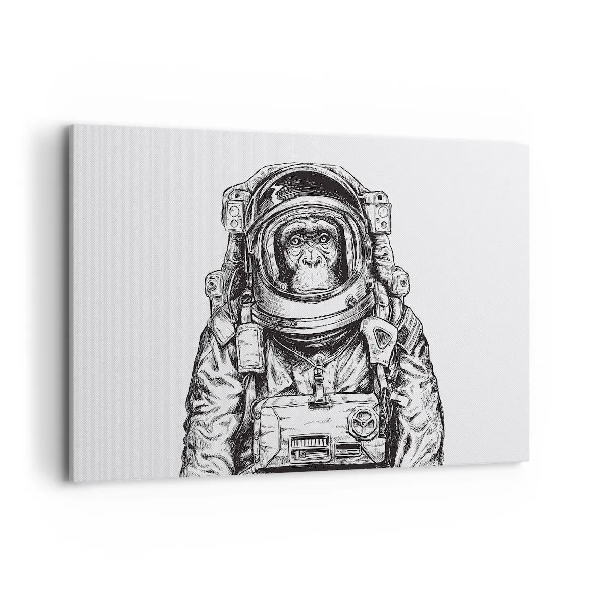 Obraz na płótnie - Grafika astronauty w skafandrze z głową małpy - 120x80cm - Alternatywna ewolucja - Nowoczesna dekoracja ścienna do salonu, kuchni i sypialni ARTTOR