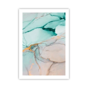Plakat - Abstrakcyjna kompozycja w odcieniach turkusu i złota - 50x70cm - Taniec kształtów i barw - Nowoczesna dekoracja ścienna do salonu, kuchni i sypialni ARTTOR