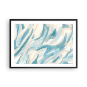 Plakat w czarnej ramie - Abstrakcyjne błękitne smugi na jasnym tle - 70x50cm - Wiosenne powiewy - Nowoczesna dekoracja ścienna do salonu i sypialni ARTTOR