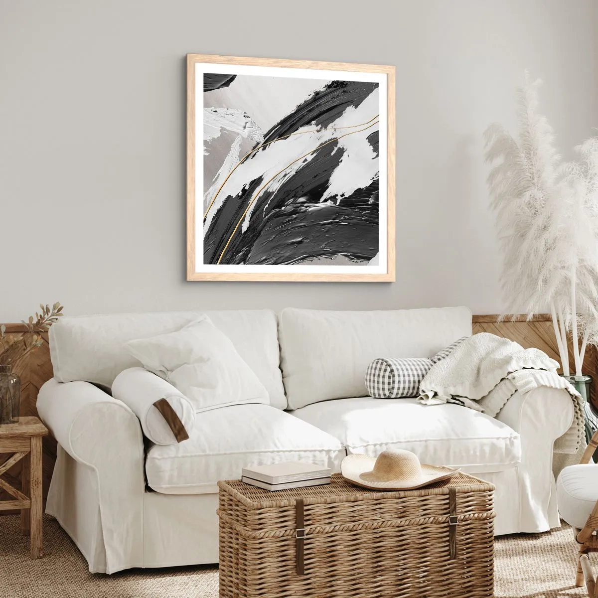 Plakat w ramie jasny dąb - Abstrakcja z rozmachem - 50x50 cm