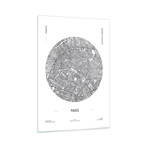 Obraz na szkle - Mapa Paryża w minimalistycznym stylu - 80x120cm - Anatomia Paryża - Nowoczesna dekoracja ścienna do salonu i sypialni ARTTOR