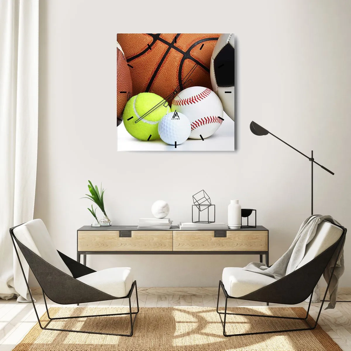 Zegar ścienny - Piłki różnych dyscyplin sportowych - 30x30cm - Łączy nas piłka! - Nowoczesna dekoracja ścienna do salonu i sypialni ARTTOR
