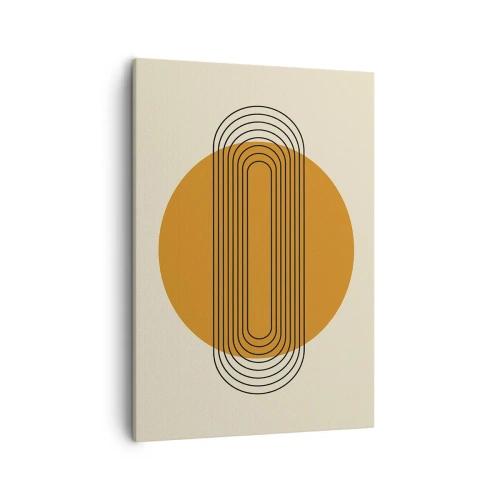 Obraz na płótnie - Geometryczna kompozycja z pomarańczowym kołem i czarnymi liniami na beżowym tle - 50x70cm - Plan doskonały - Nowoczesna dekoracja ścienna do salonu, kuchni i sypialni ARTTOR