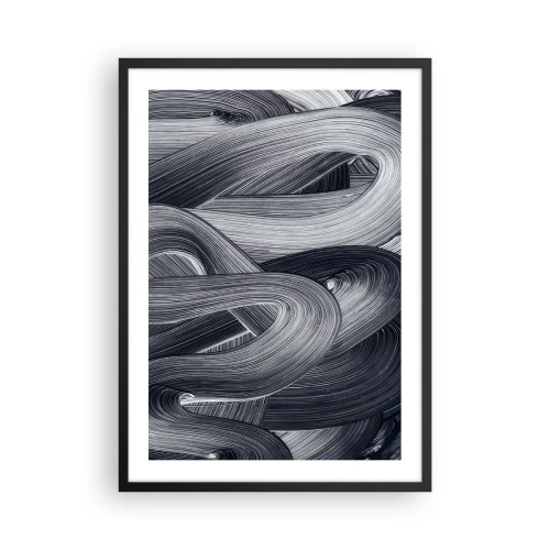Plakat w czarnej ramie - Abstrakcyjne czarno-białe linie w harmonijnym splocie - 50x70cm - Płynność rzeczywistości - Nowoczesna dekoracja ścienna do salonu i sypialni ARTTOR