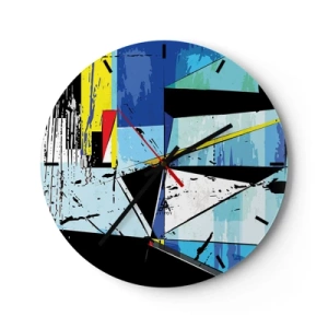 Zegar ścienny - Geometryczna abstrakcja w odcieniach niebieskiego i czerni - 30x30cm - Patrzeć na świat pod kątem... - Nowoczesna dekoracja ścienna do salonu, kuchni i sypialni ARTTOR
