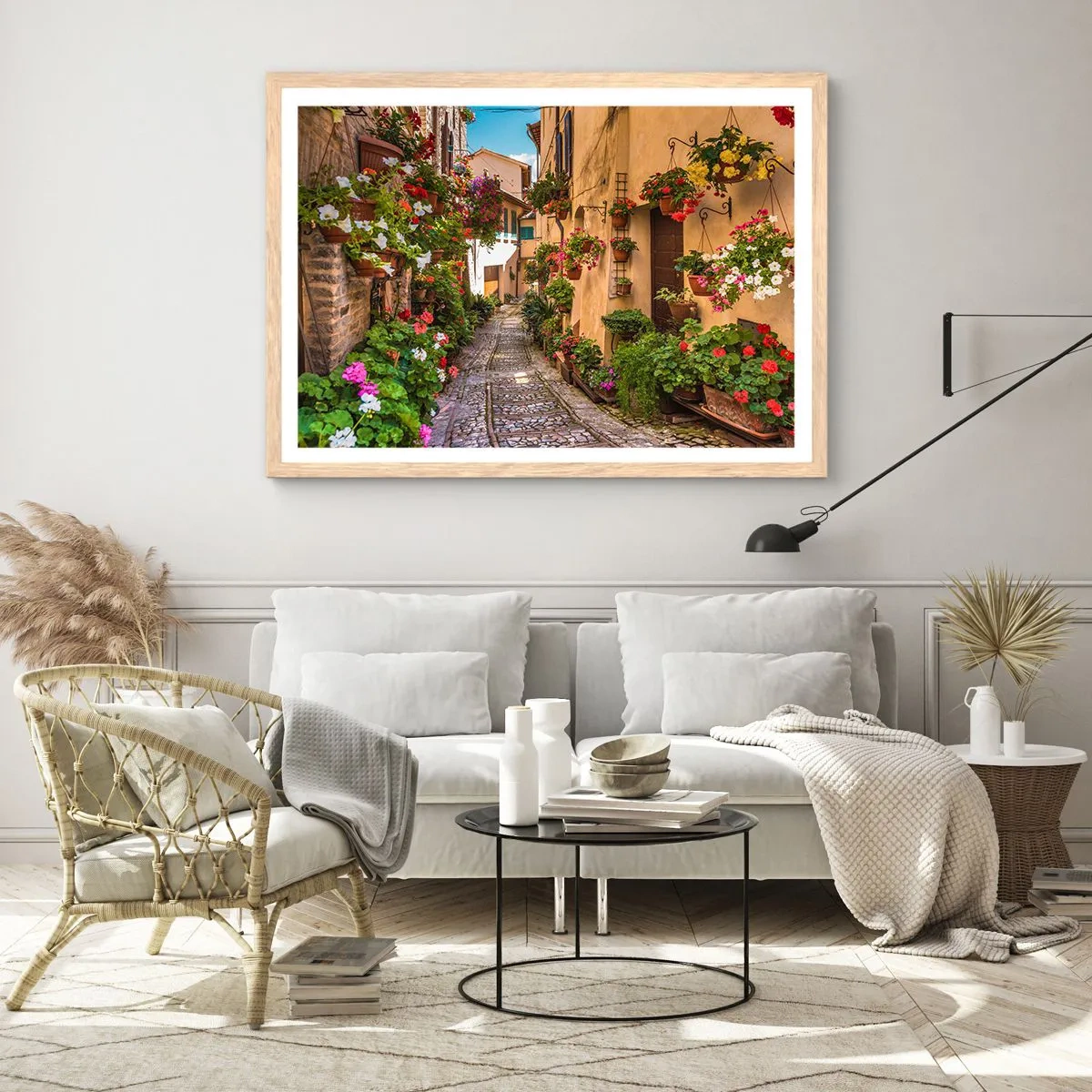 Plakat w ramie jasny dąb - Włoski zaułek - 100x70 cm