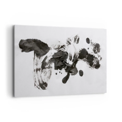 Obraz na płótnie - Abstrakcyjna kompozycja czarnych plam na białym tle - 120x80cm - W szaleństwie metoda? - Nowoczesna dekoracja ścienna do salonu, kuchni i sypialni ARTTOR