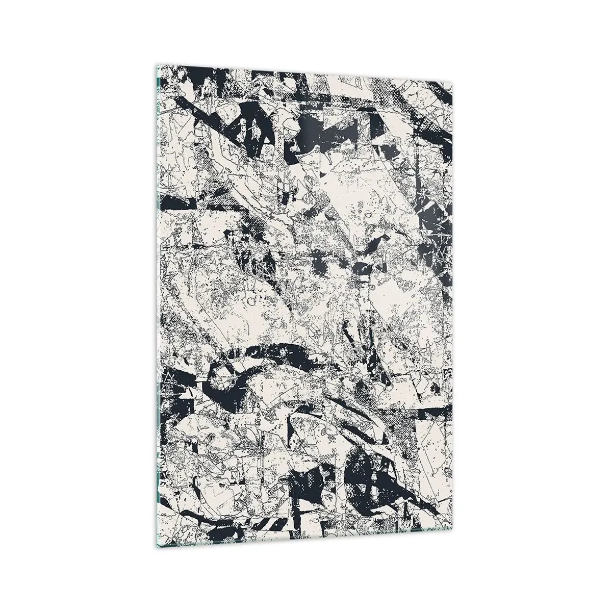 Obraz na szkle - Abstrakcyjna kompozycja w czerni i bieli z dynamicznym układem - 70x100cm - Przenikanie przeciwieństw - Nowoczesna dekoracja ścienna do salonu i sypialni ARTTOR