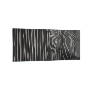 Obraz na szkle - Białe linie na ciemnoszarym tle w abstrakcyjnym układzie - 120x50cm - Rytm i akcent - Nowoczesna dekoracja ścienna do salonu i sypialni ARTTOR