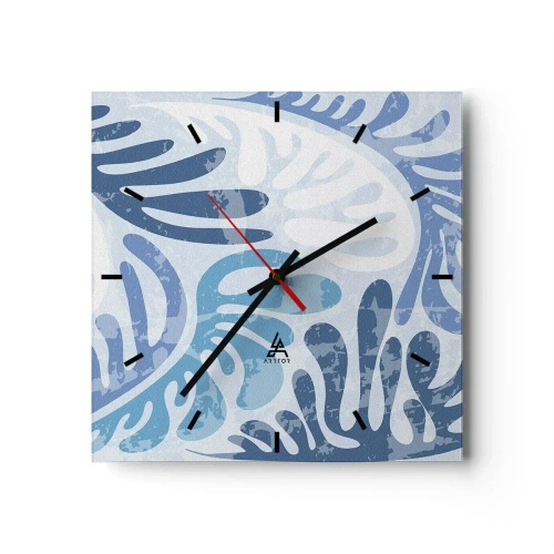 Zegar ścienny - Błękitne paprocie - 40x40 cm