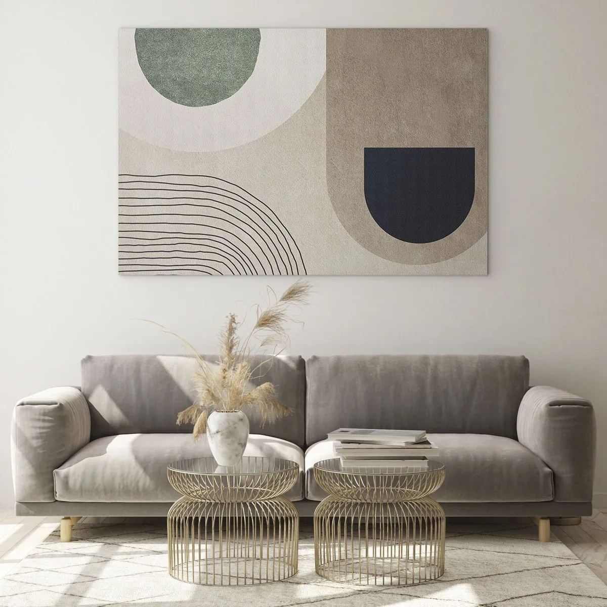 Obraz na szkle - Abstrakcyjne figury geometryczne w stonowanej kolorystyce - 70x50cm - Łagodność owalu - Nowoczesna dekoracja ścienna do salonu i sypialni ARTTOR