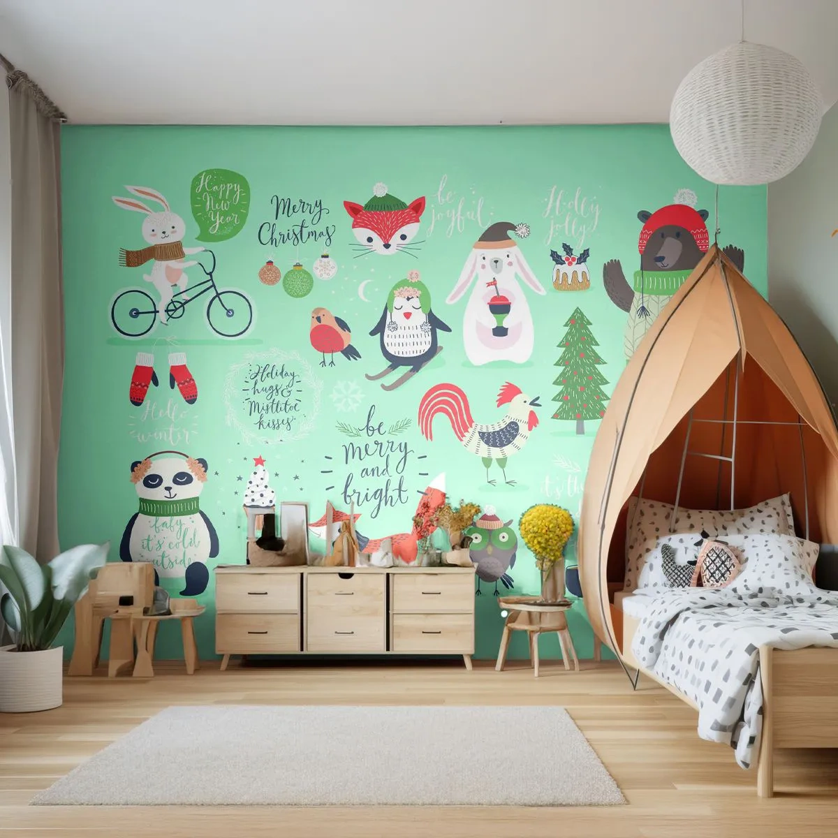 Fototapeta Premium Canvas - Niech zawsze już będą święta! - Dla Dzieci, Zima, Wesołe Zwierzęta - 250x175 cm