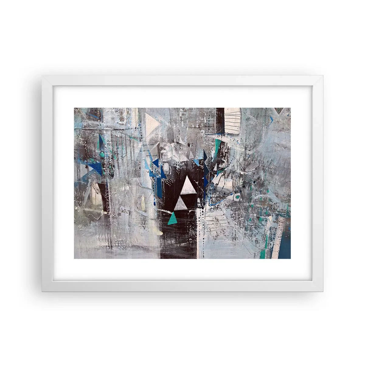 Plakat w białej ramie - Nadrzędny porządek trójkątów - 40x30 cm